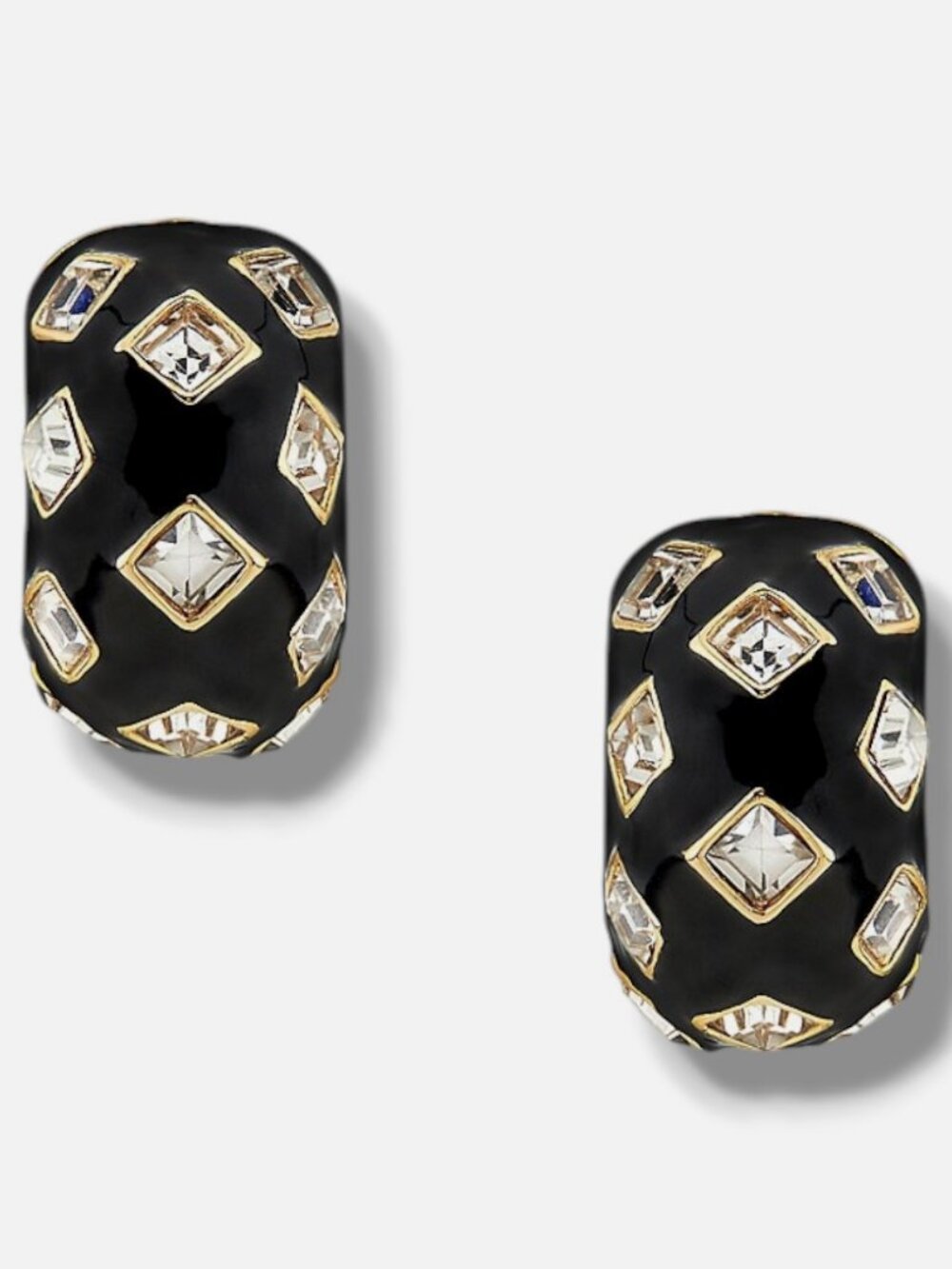 Kenneth Jay Lane Women's Gold Enamel & Glass Crystal Clip-On Huggie Hoop Earring